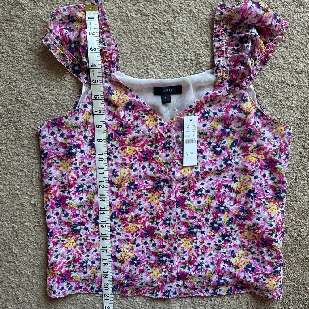 NWT J. Crew Cap-sleeve Crinkle Chiffon Top in floral fields size Small